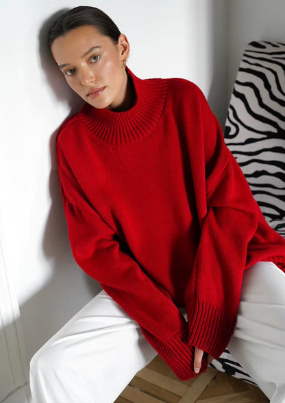 Ebony Oversized High-Neck Knit Sweater