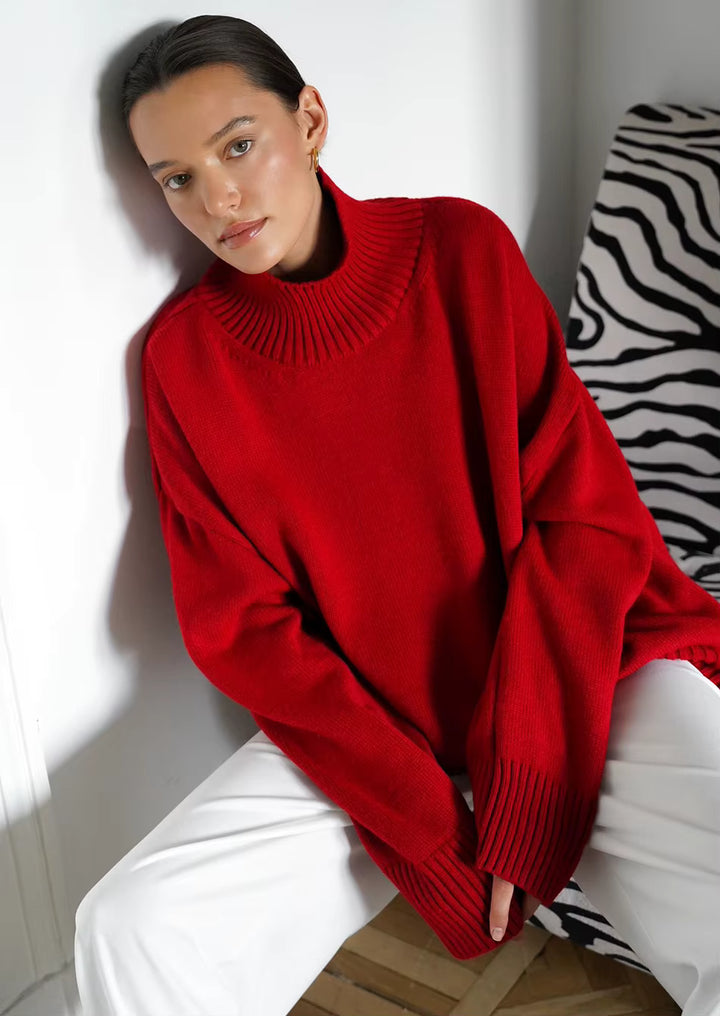 Ebony Oversized High-Neck Knit Sweater