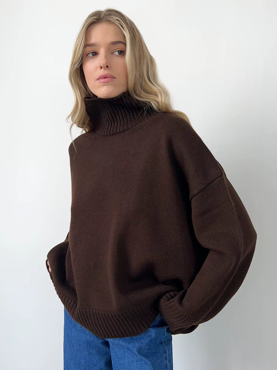 Ebony Oversized High-Neck Knit Sweater