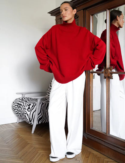 Ebony Oversized High-Neck Knit Sweater