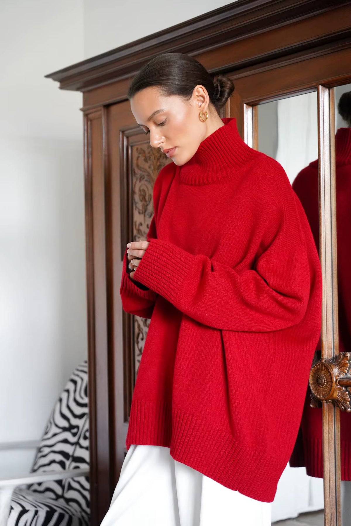 Ebony Oversized High-Neck Knit Sweater