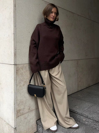 Ebony Oversized High-Neck Knit Sweater