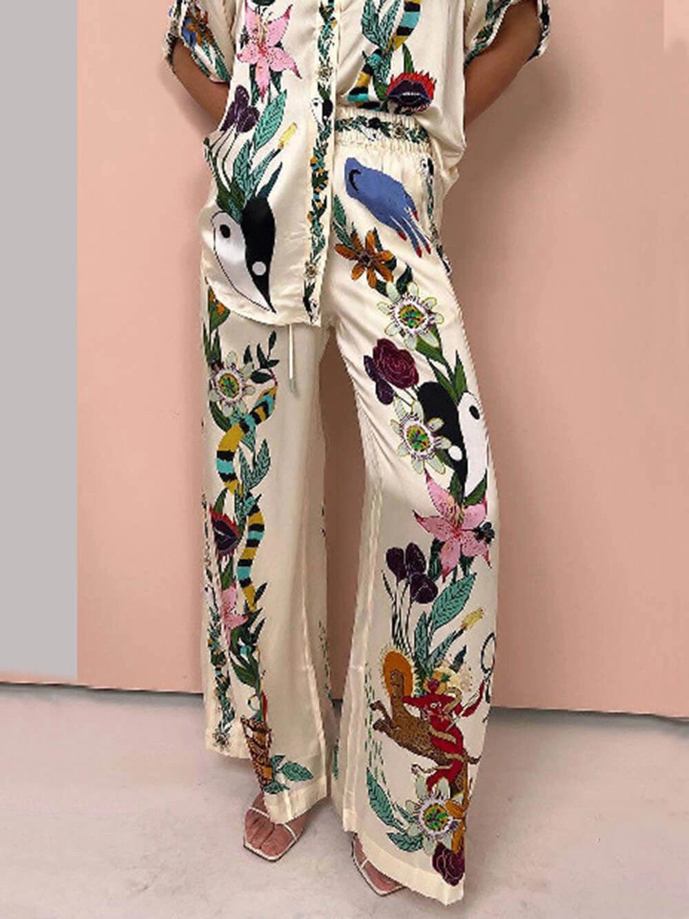 Nika™ | Resort Vibes Satin unique print shirt & trousers set Fit
