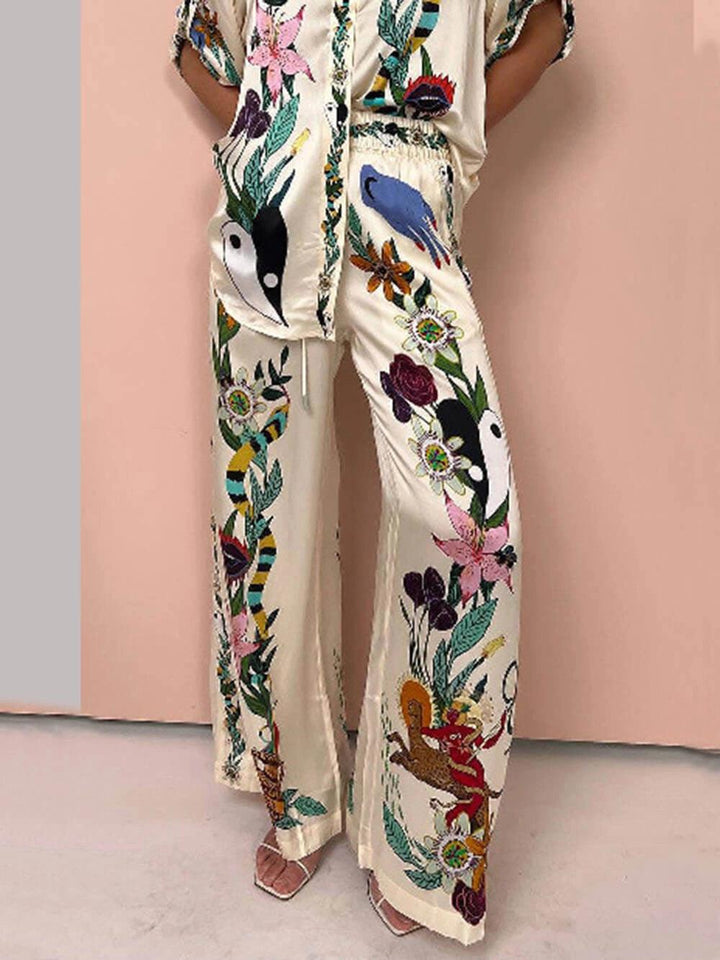 Nika™ | Resort Vibes Satin unique print shirt & trousers set Fit