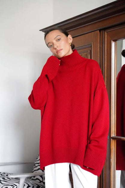 Ebony Oversized High-Neck Knit Sweater