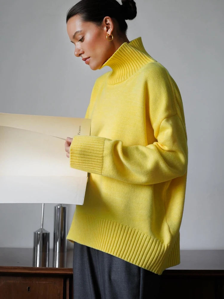 Ebony Oversized High-Neck Knit Sweater