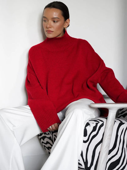 Ebony Oversized High-Neck Knit Sweater