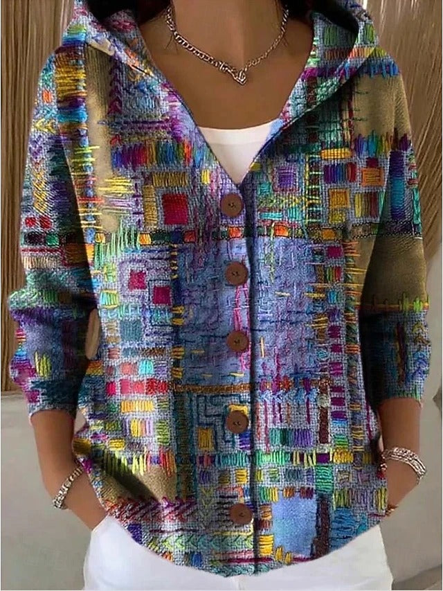 Marit Gebreid Vest met Print en Capuchon