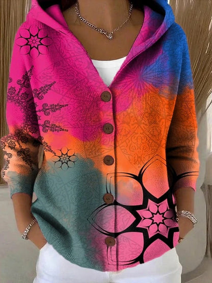 Marit Gebreid Vest met Print en Capuchon