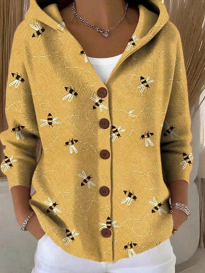 Marit Gebreid Vest met Print en Capuchon