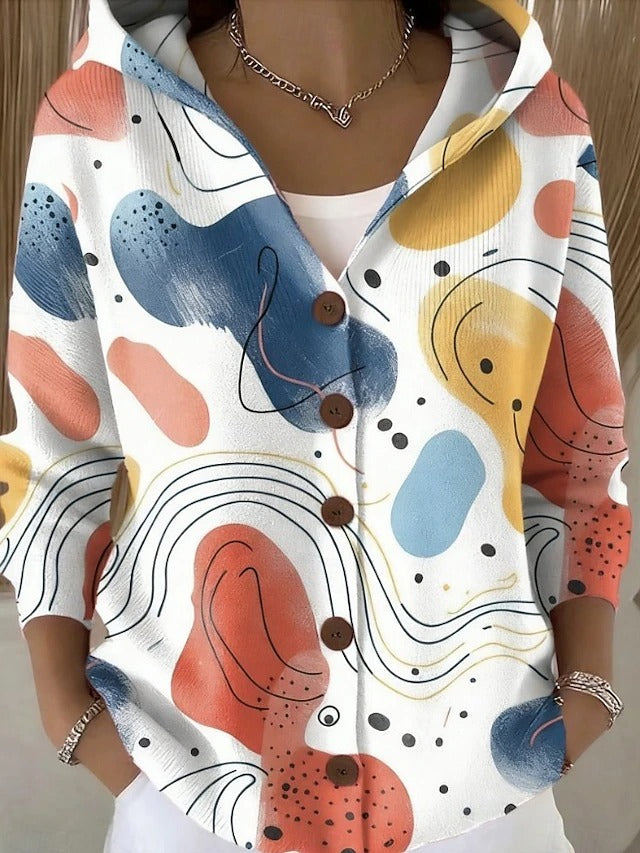 Marit Gebreid Vest met Print en Capuchon