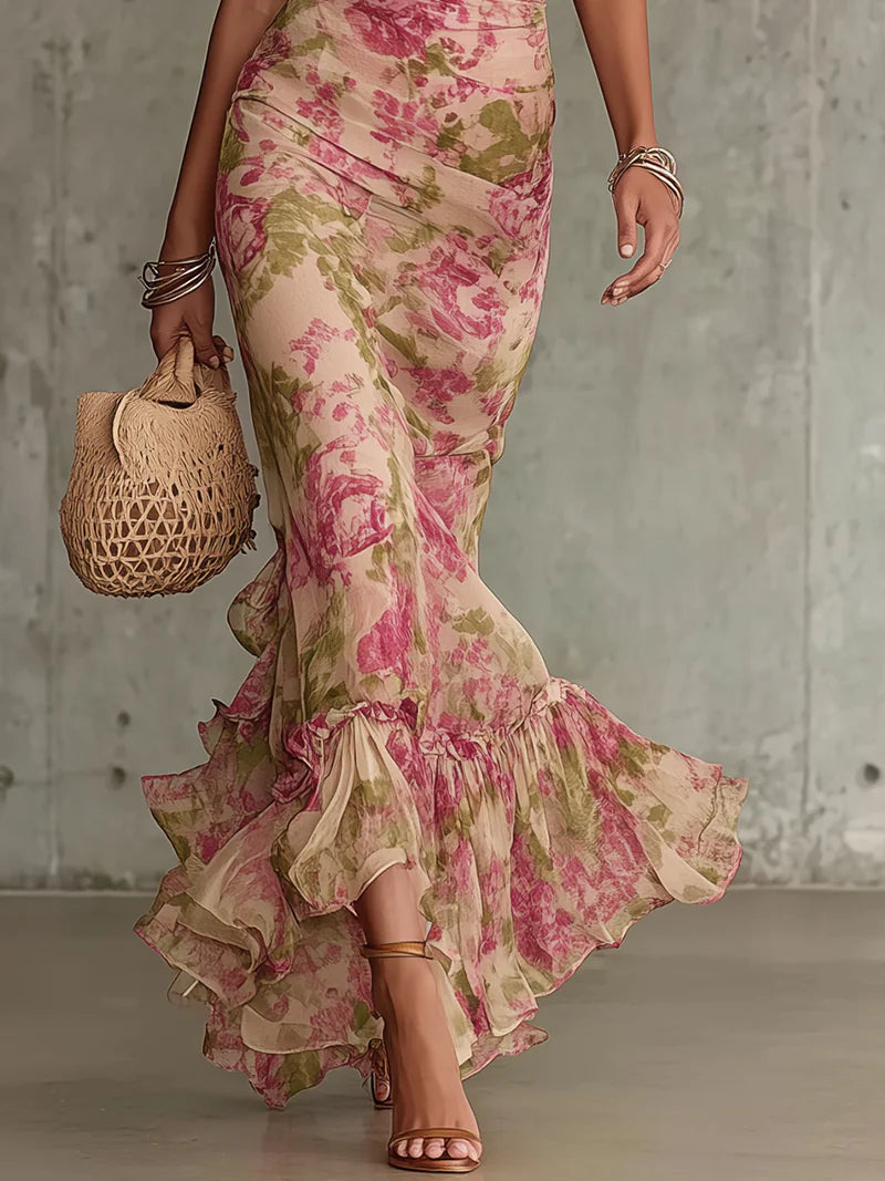 Mae Vintage Rose Print Puff Sleeve Maxi Dress