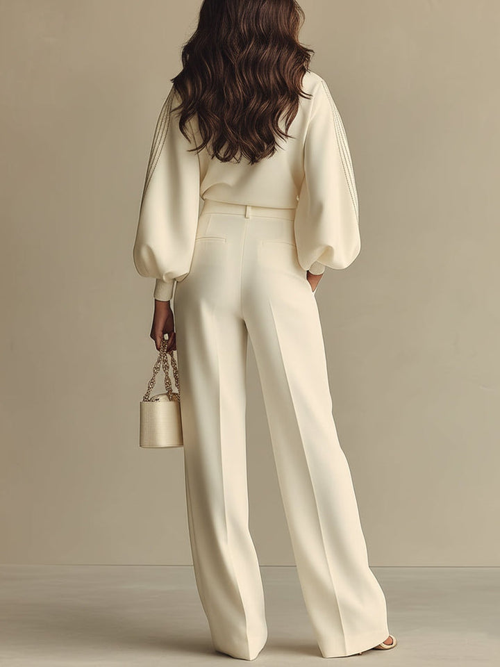 Isla Ribbed Crew Neck and Wide-Leg Pants Suit