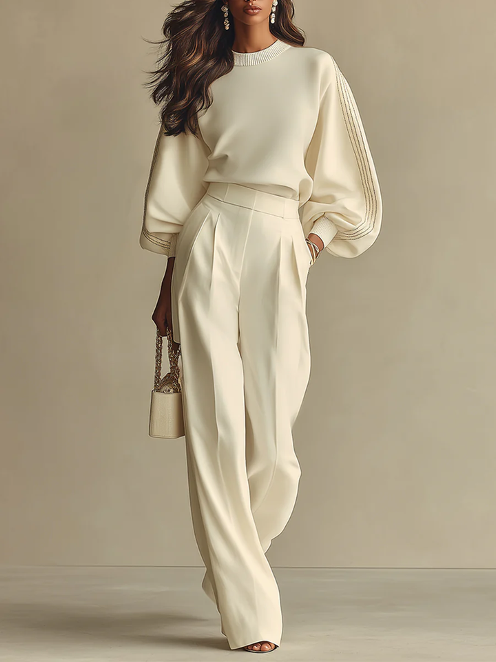 Isla Ribbed Crew Neck and Wide-Leg Pants Suit
