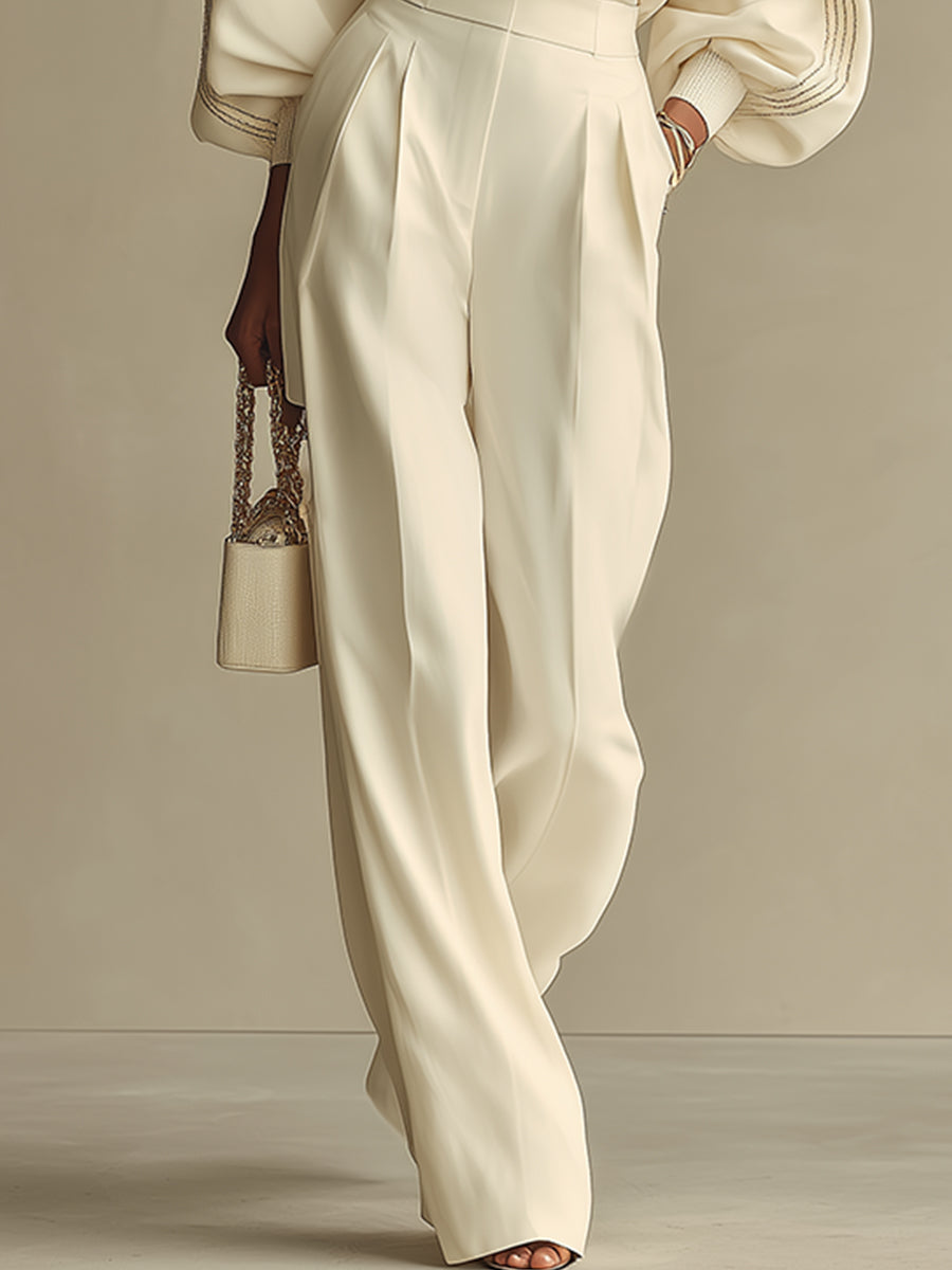 Isla Ribbed Crew Neck and Wide-Leg Pants Suit