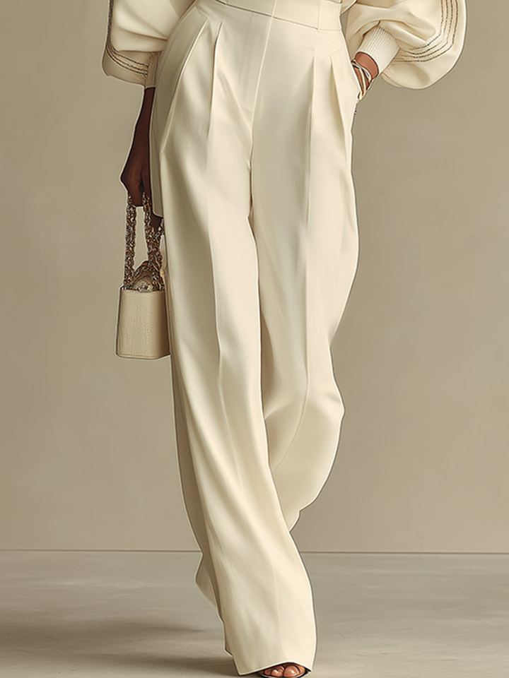 Isla Ribbed Crew Neck and Wide-Leg Pants Suit