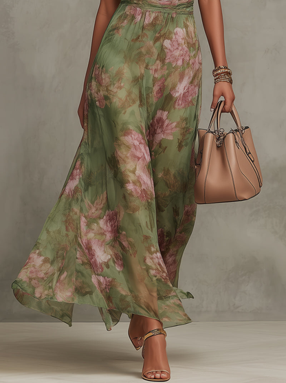 Florence Green Floral Chiffon Halter Maxi Dress