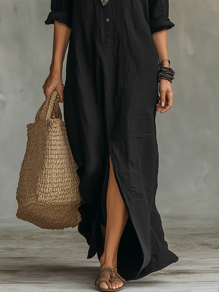 Rowena Soft Black Buttoned Maxi Dress