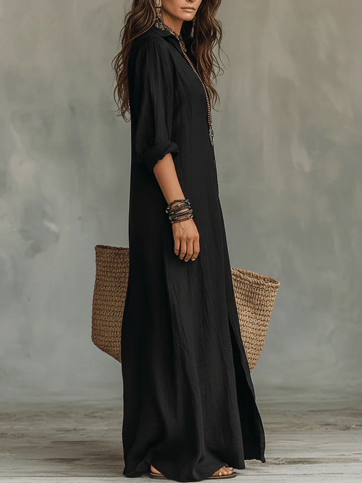 Rowena Soft Black Buttoned Maxi Dress