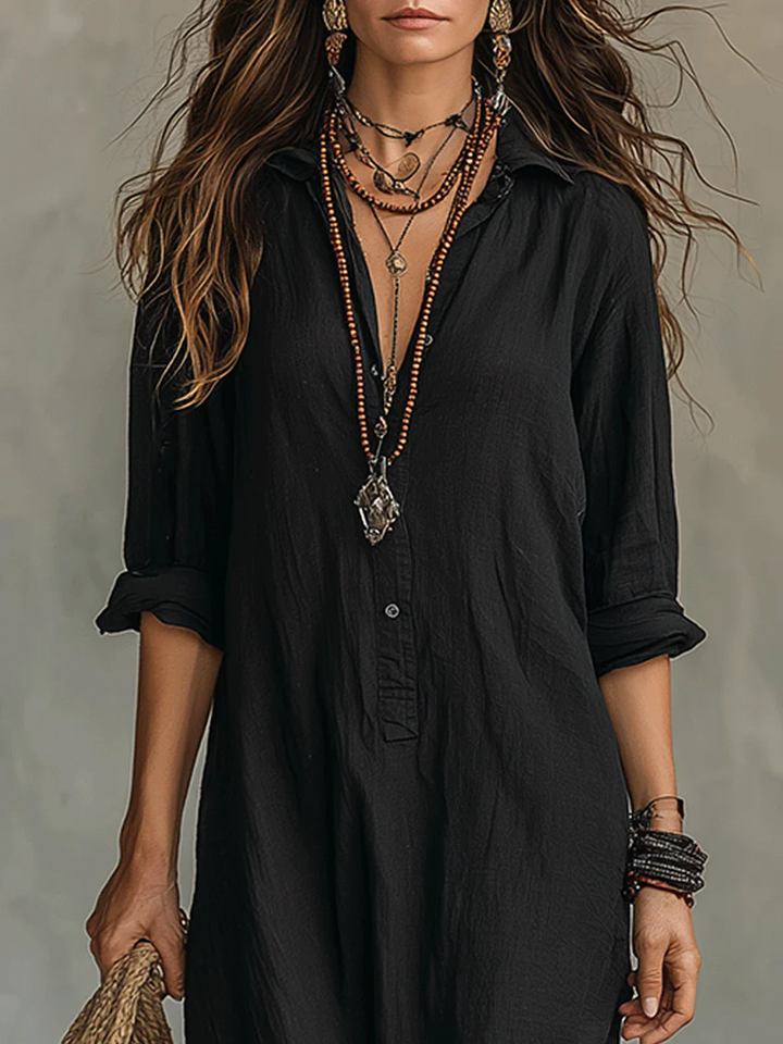 Rowena Soft Black Buttoned Maxi Dress