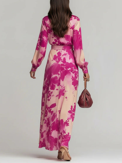 Julia Rose Floral V-Neck Belted Maxi Dress