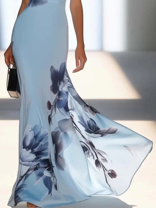 Victoria™ | Satin Ink Print Off-Shoulder Maxi Dress
