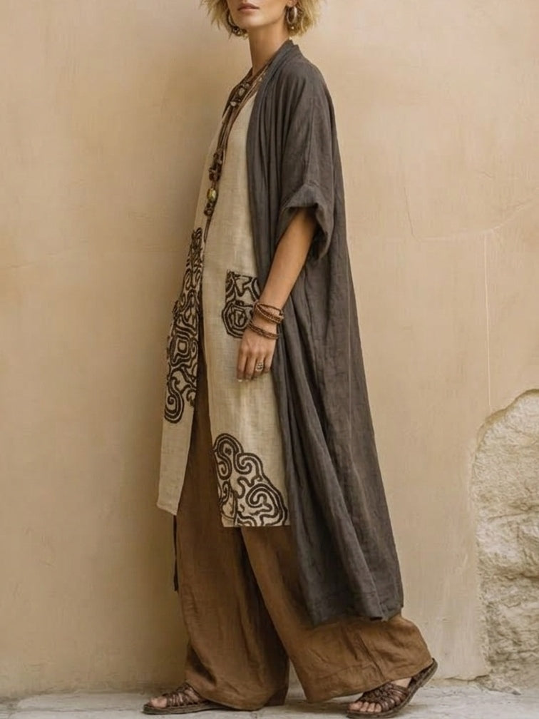 Sophie™ | Dark Gray & Brown Tribal Print Three-Piece Set