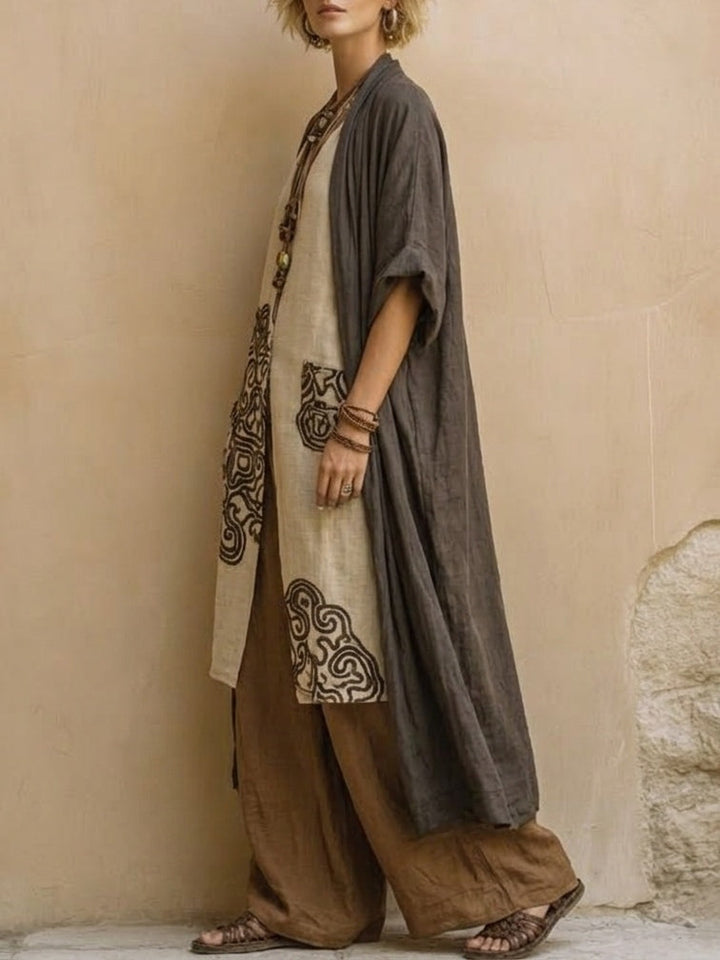Sophie™ | Dark Gray & Brown Tribal Print Three-Piece Set