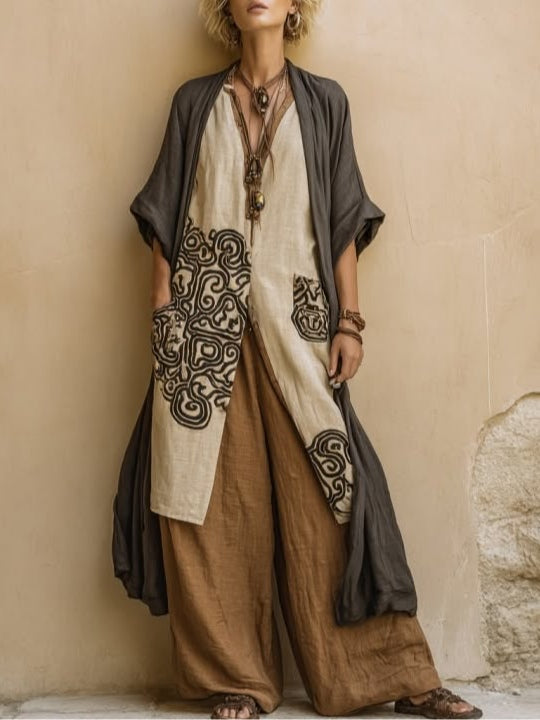 Sophie™ | Dark Gray & Brown Tribal Print Three-Piece Set