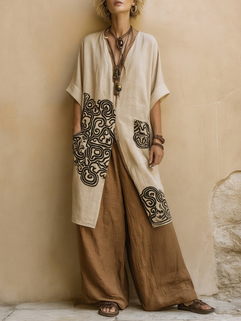 Sophie™ | Dark Gray & Brown Tribal Print Three-Piece Set
