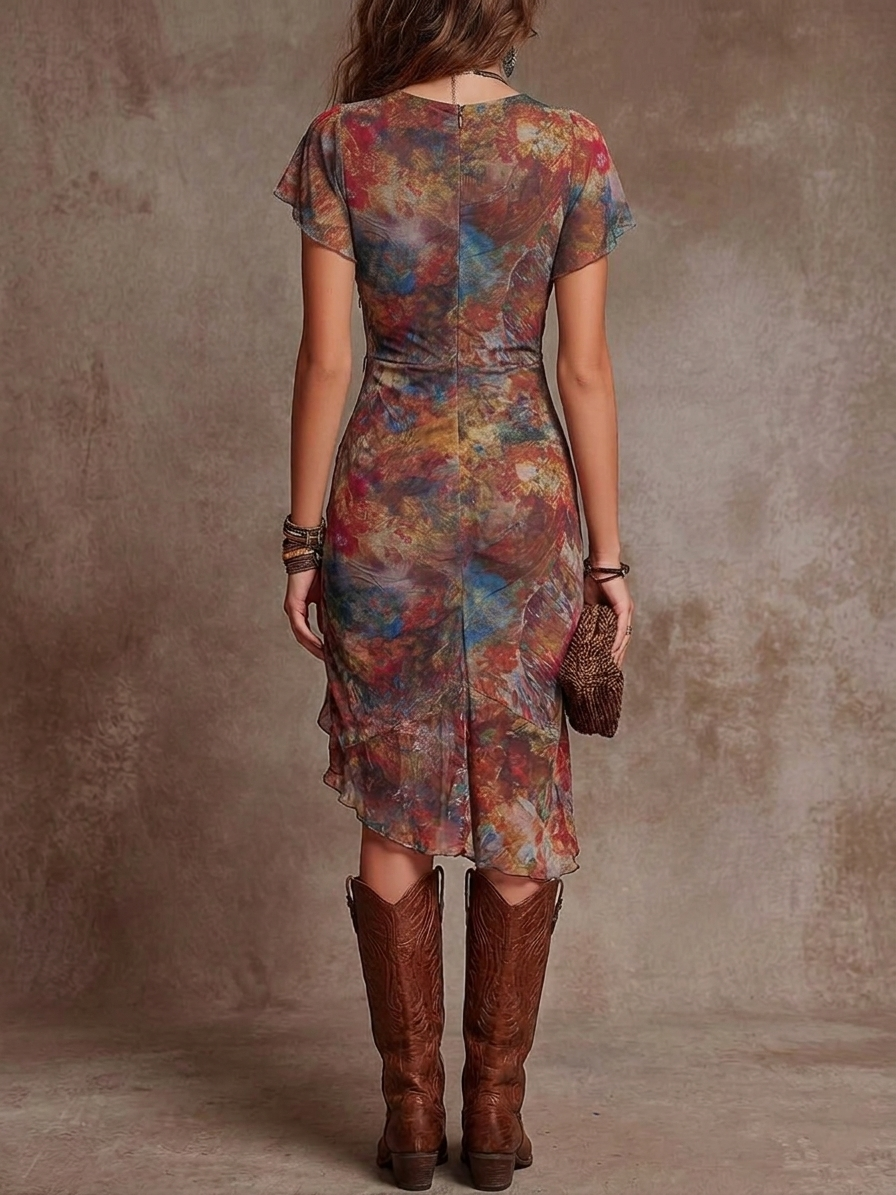 Sophie Boho Ruched Midi Dress