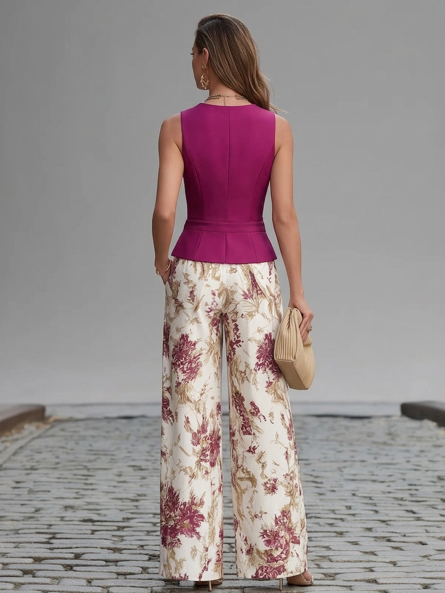 Mia Pink Vest and Wide-leg Pants Set