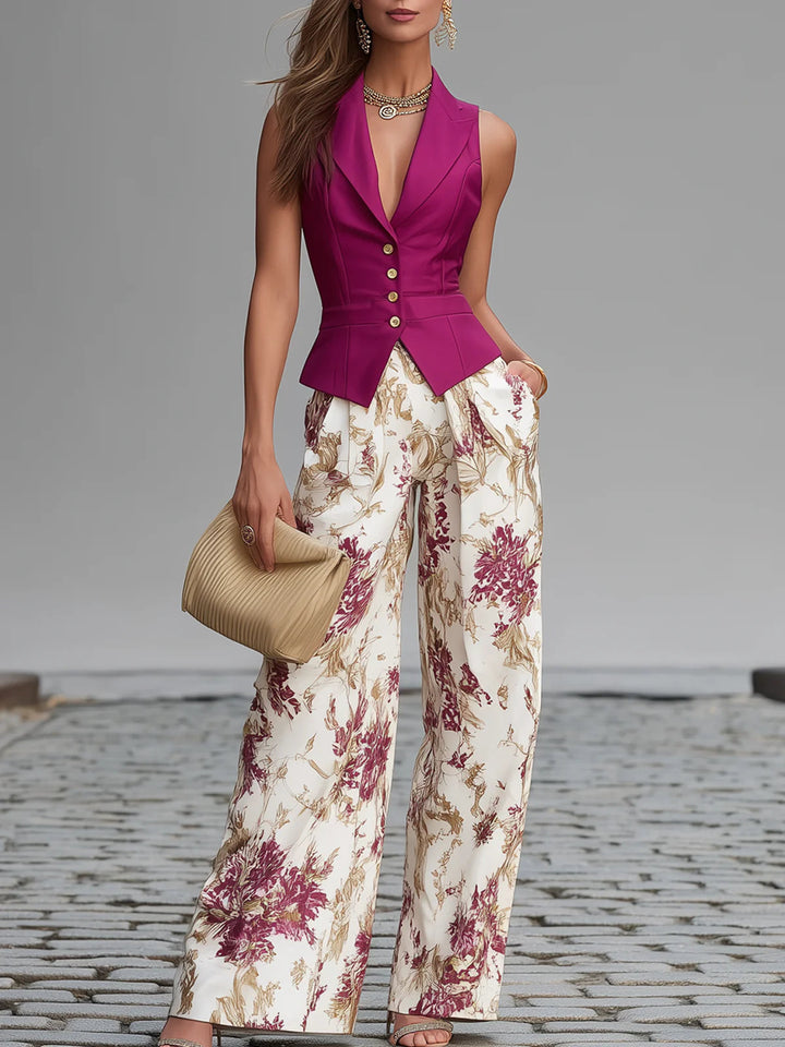 Mia Pink Vest and Wide-leg Pants Set