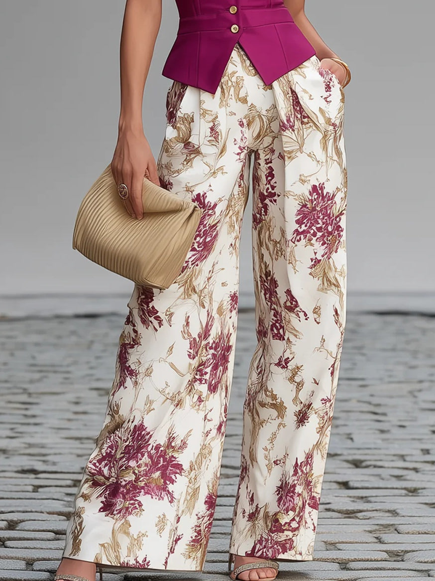 Mia Pink Vest and Wide-leg Pants Set