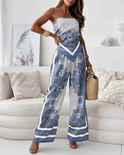 Helen Vacation Ready Stylish Lace-Up Vest & Pants Two-Piece Set Dress