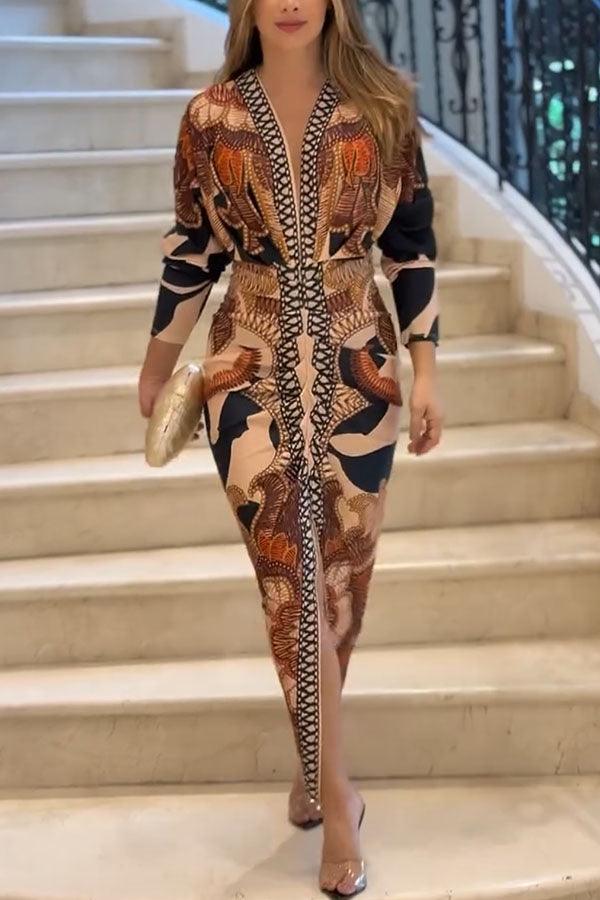 Eva™ | Sun Escape Unique Print Dolman Midi Dress