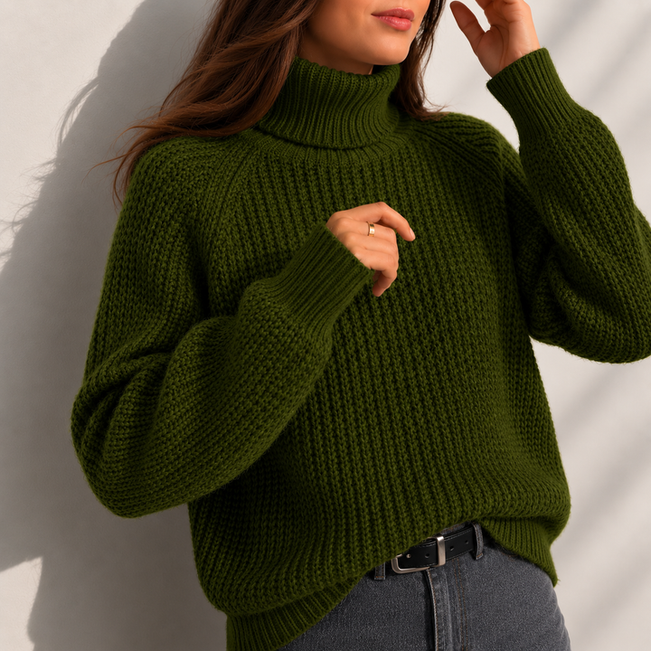 Daisy Turtleneck Sleeve Split Hem Sweater