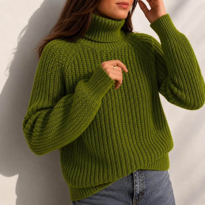 Daisy Turtleneck Sleeve Split Hem Sweater