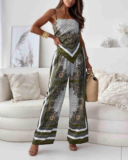 Helen Vacation Ready Stylish Lace-Up Vest & Pants Two-Piece Set Dress
