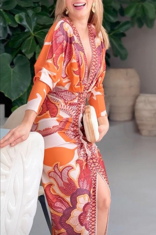 Eva™ | Sun Escape Unique Print Dolman Midi Dress