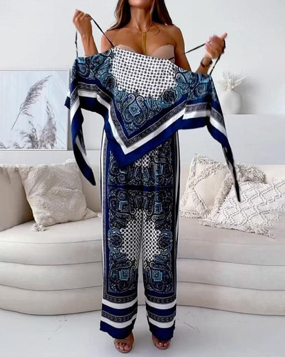 Helen Vacation Ready Stylish Lace-Up Vest & Pants Two-Piece Set Dress