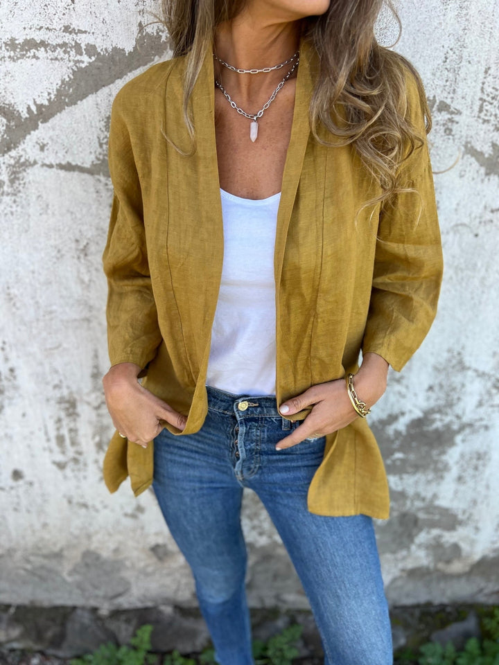 Linen I cardigan with ruffles