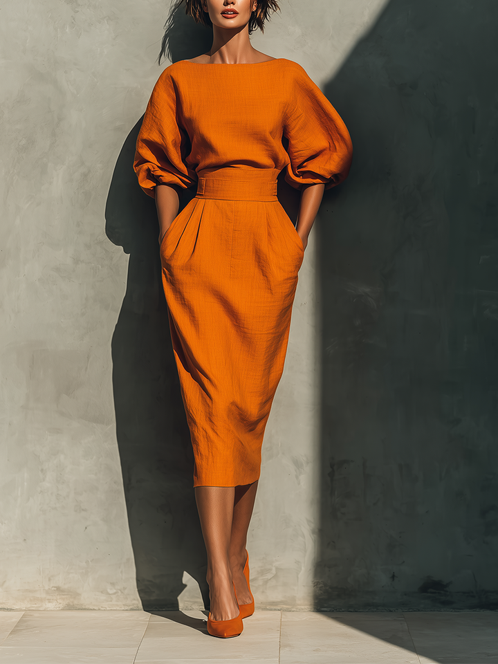 Romy Mid-sleeve Top And Midi Skirt Set