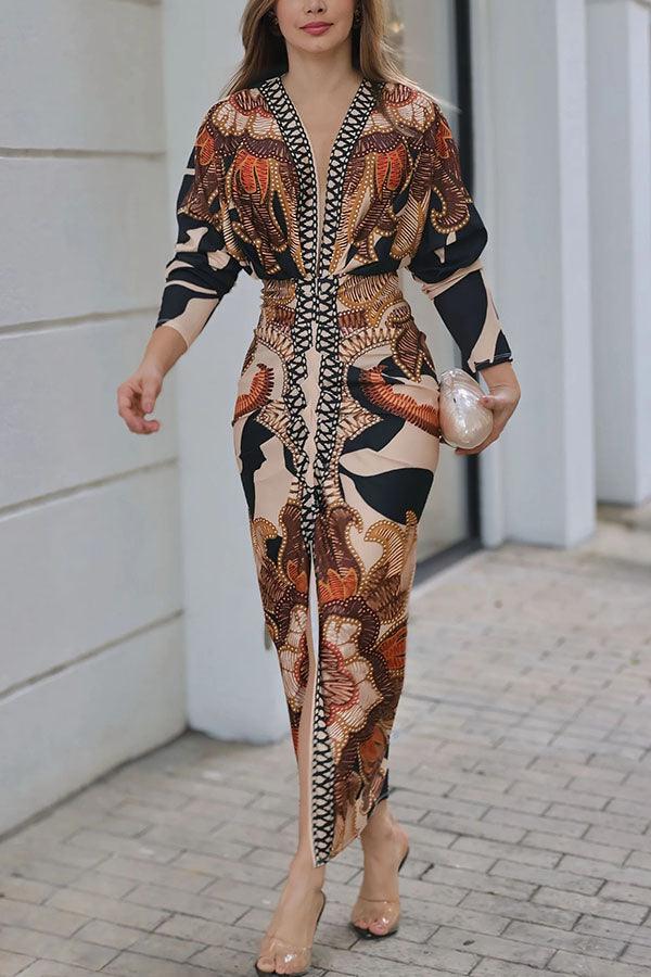 Eva™ | Sun Escape Unique Print Dolman Midi Dress