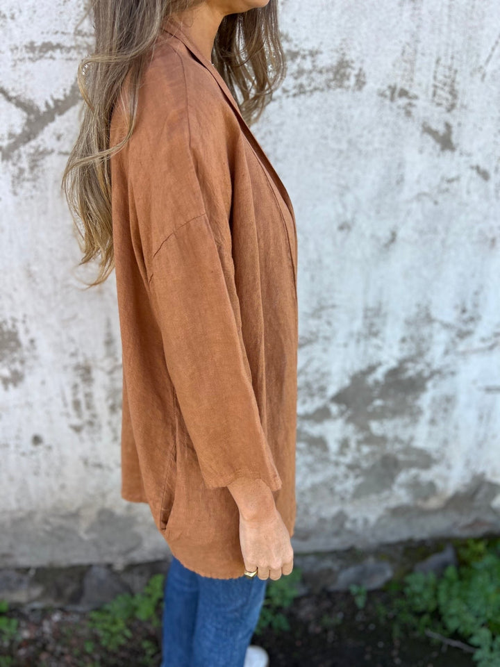 Linen I cardigan with ruffles