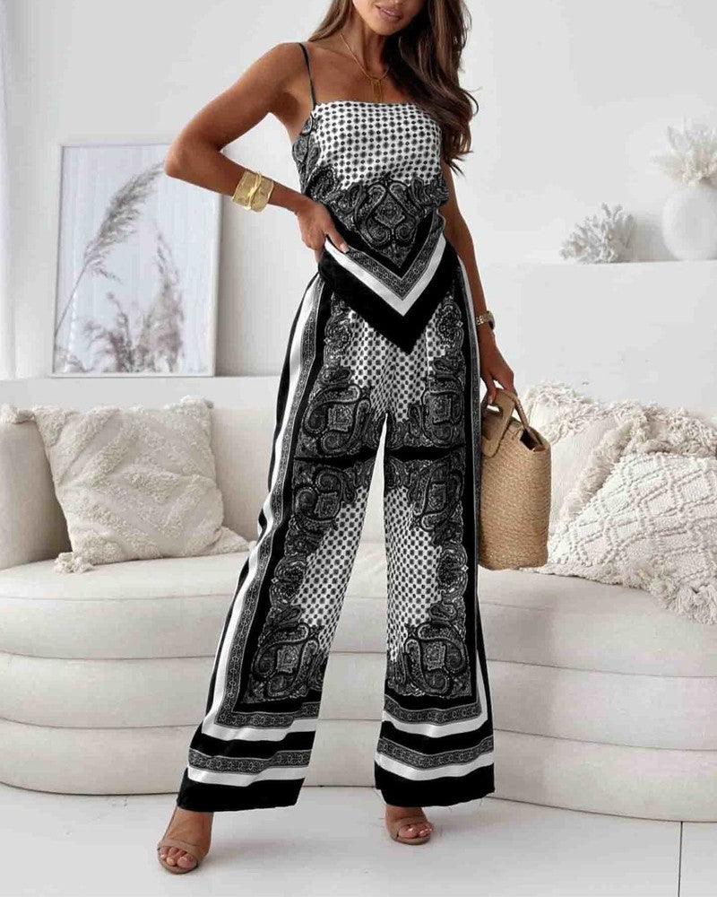 Helen Vacation Ready Stylish Lace-Up Vest & Pants Two-Piece Set Dress