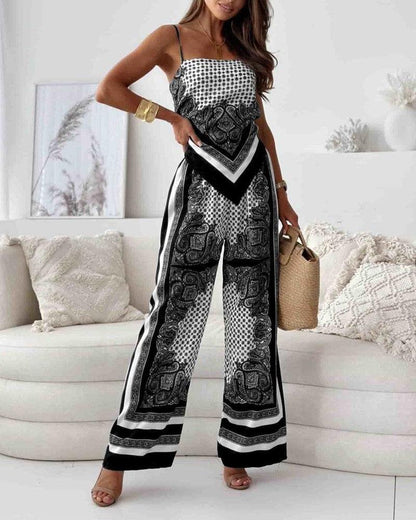 Helen Vacation Ready Stylish Lace-Up Vest & Pants Two-Piece Set Dress