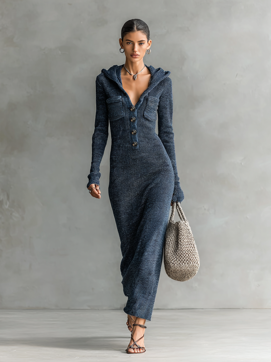 Mae Hooded Knitted Maxi Dress