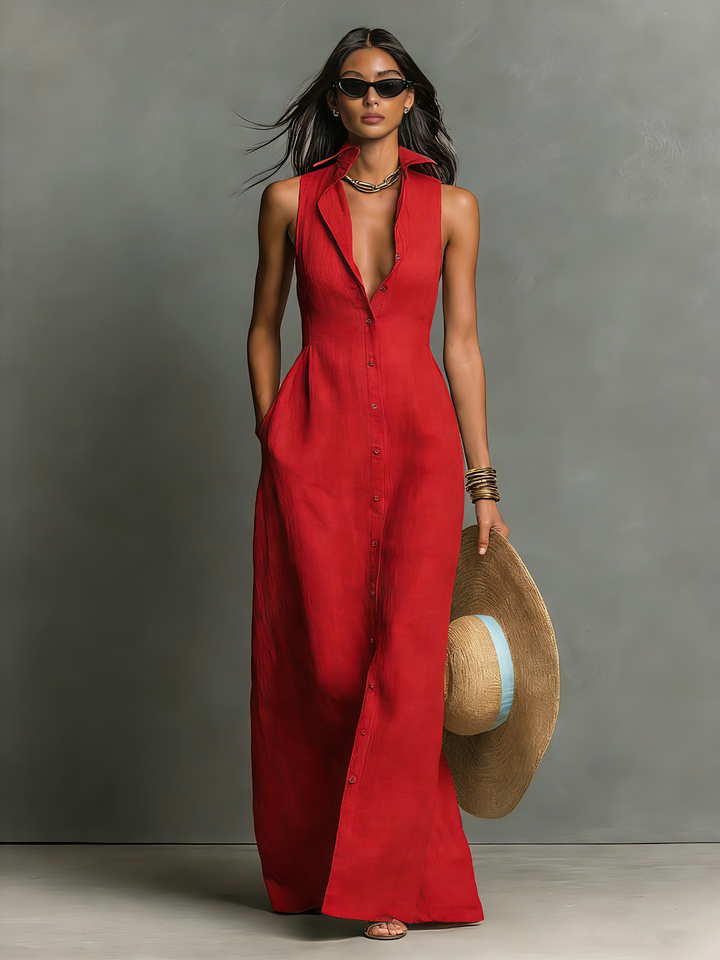 Kelsey Linen Blend Shirt Maxi Dress