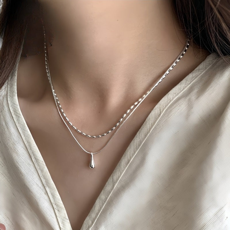 Tweelaagse ketting met druppelvormige hanger